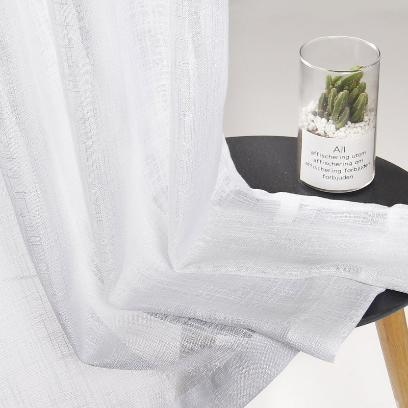 VOILYBIRD Palma Linen Textured Semi Sheer Curtains for Living Room 96 Inches Long Draperies Curtains Bronze Grommet (52''W x 96''L, 2 Panels, White) - Image 4